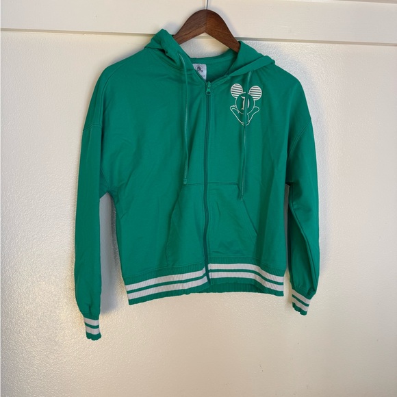 Disneyland Green Disney Zip Up Hoodie Sweater XS Varsity Ribbed Hem Graphic Back - Picture 4 of 11